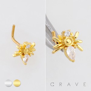 CZ SPIDER 316L SURGICAL STEEL L-SHAPE NOSE RING